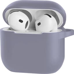 Jumada's Case Geschikt voor AirPods 4 Hoesje Hoes Siliconen Met Clip Cover - Hoesje Geschikt voor Apple AirPods 4 Hoes Siliconen - grijs-paars — thumbnail 1