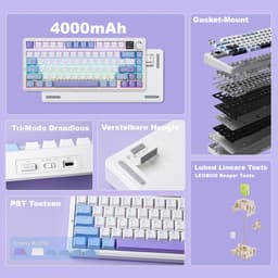 EPOMAKER x AULA F75 MAX - Wit/Blauw - Mechanisch Draadloos Toetsenbord - RGB - 75% - QWERTY - Gaming Keyboard - Leobog Reaper Switch — thumbnail 4