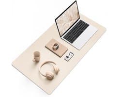 EXCITAT Bureau-onderlegger - Leer en antislip suède - 80x40cm - Multifunctionele muismat geschikt voor op kantoor - Schrijfmat geschikt voor laptop - Beschermer geschikt voor kantoor/thuis - Beige