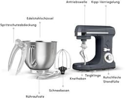 Voedselprocessor met 6-traps snelheidscontrole en 5,7L RVS kom, met dubbele kneedhaak, klopper en deeghaak, antislipstand, 1400 W — thumbnail 4