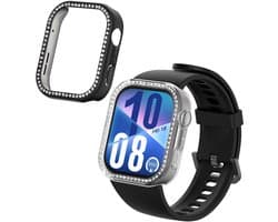 kwmobile 2x kunststof horloge rand bescherming geschikt voor Huawei Watch Fit 4 Beschermhoes - Glitter beschermhoesje transparant / zwart