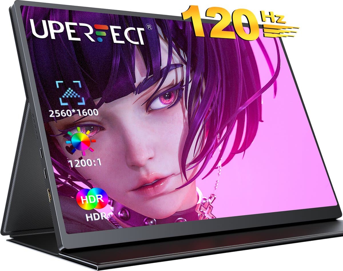 Portable Monitor Gaming Uperfect 16" 120HZ 2K 2560*1600P 1200:1 450CD/㎡ 1.07B(10BIT) IPS leather case — afbeelding 1