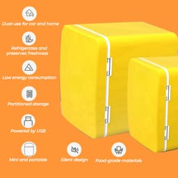 Mini koelkast 4L - Minibar - Voor eten & drinken - Skincare & make-up fridge - olledig stil 22dB - USB - Auto koelkast - Geel — thumbnail 3