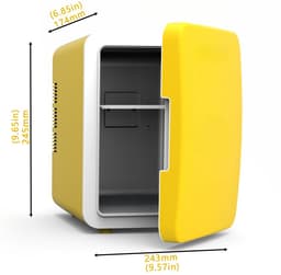 Mini koelkast 4L - Minibar - Voor eten & drinken - Skincare & make-up fridge - olledig stil 22dB - USB - Auto koelkast - Geel — thumbnail 6