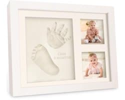 Babyhand- en voetafdrukset - sneldrogende klei babyvoetafdrukset, pasgeboren aandenken, kinderkamer fotolijst voor jongens, meisjes, gepersonaliseerde cadeaus voor douche en register (Alpine White)