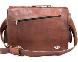 Once Doce® Urban Chique Aktetas Laptop Tas 15 inch “Arenas” 37 × 28 × 10 cm Cognac Bruin Echt Leer Businesstas - Unisex model nr 447