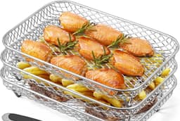 Rechthoekige airfryer-accessoires, barbecue-rek, drielaags stapelbare gaas ovenaccessoires, 304 roestvrijstalen afdruiprek — thumbnail 3