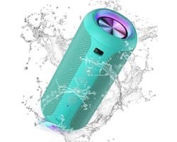 Ortizan X10 Draagbare Bluetooth-luidspreker, Bluetooth 5.3, waterdicht, IPX7 met licht, tot 30 uur looptijd, 3 geluidseffecten, stereo hi-Fi bas, handsfree met AUX, TF (blauw-groen)