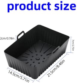 Bakplaat - dinerbord - siliconen bakplaat voor airfryers - ovenmat - vierkante bakvorm - temperatuurtolerantie van -40 tot 230℃ - met handvat - geschikt voor vlees, groenten, taarten en gebak (21,5*7cm - zwart) — thumbnail 2