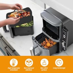 Bakplaat - dinerbord - siliconen bakplaat voor airfryers - ovenmat - vierkante bakvorm - temperatuurtolerantie van -40 tot 230℃ - met handvat - geschikt voor vlees, groenten, taarten en gebak (21,5*7cm - zwart) — thumbnail 3