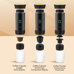 Amolass - Draagbare Koffiemachine Cups - Espressomachine - Koffiezetapparaat - Gemalen Bonen - Zwart - 24.5x8.3cm - Voor Onderweg — thumbnail 5