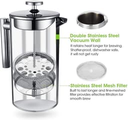 French Press Koffiezetapparaat - Koffiepers - french press - cafetiere - 350 Liter French Press - Roestvrij staal - Zilver — thumbnail 5