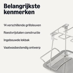 Kippenvleugelhouder – bbq accesoires – kiphouder Oven – Inclusief Opvangbakje – inklapbaar – RVS — thumbnail 3