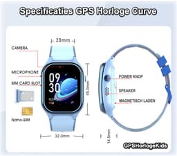 GPSHorlogeKids© - smartwatch kinderen - GPS horloge kind - kleinste model 2026 - kinder smartwatch - 4G videobellen - SOS alarm – veilige zone - klasse tijd - alarm - spatwaterdicht - hartslag - incl. SIM - CURVE blauw — thumbnail 2