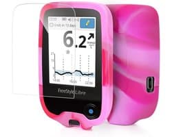 Beschermhoes voor Freestyle Libre 1/2 - Siliconen, Krasbestendig en Ultra Resistente Bescherming in Roze/Wit