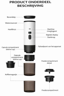 Draagbaar koffiezetapparaat 3-in-1 inc. beker - 1 kop - Oranje - Oplaadbaar, draagbaar reis koffiezetapparaat - 12V espressomachine voor capsule en gemalen koffie portable - Kamperen, reizen, vakantie, kantoor, auto, thuis — thumbnail 4