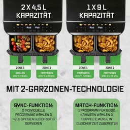 Airfryer met Dubbele Kamer 9L - 8 Programma's en Multi-Color Touchscreen — thumbnail 3