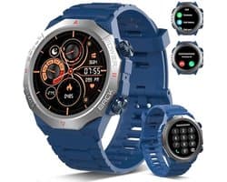 Smartwatch met Telefoonfunctie voor Dames en Heren - Blauw, Touchscreen, Militaire Stijl