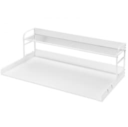 Wasmachine- en droger werkblad - Aanrechtblad met 2-laags opbergplank - 137 x 70 x 41,9 cm - Antislip pads - Waterbestendig - Wit — thumbnail 4