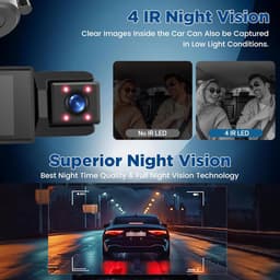 WiFi Dashcam voor Auto – 3-kanaals Draadloze Dashcam met App, Voor Binnenin Achter Camera, Full HD 1080P, 2” IPS-scherm, Nachtzicht, Bewegingsdetectie, Loopopname, 64GB-kaart Inbegrepen — thumbnail 3