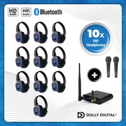 Origineel Dolly Digital® Silent Disco set: 10 draadloze HiFi-koptelefoons + dubbele microfoon – oneindig uitbreidbaar | Bluetooth — thumbnail 1