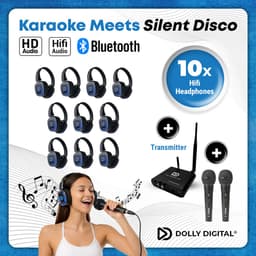 Origineel Dolly Digital® Silent Disco set: 10 draadloze HiFi-koptelefoons + dubbele microfoon – oneindig uitbreidbaar | Bluetooth — thumbnail 4