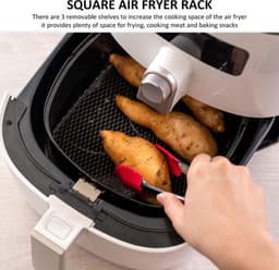 3-laags Airfryer-rek ,Vierkant Airfryer-grillrek, RVS grill-dehydratorrek ,Stapelbaar Airfryer-mandje, met 8 siliconen voetjes 1 anti — thumbnail 3