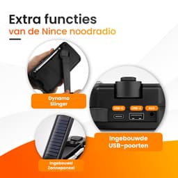 Nince DAB+ Noodradio - Solar, Opwindbaar & Batterijen - Powerbank, Zaklamp & USB-C - FM & Bluetooth — thumbnail 5