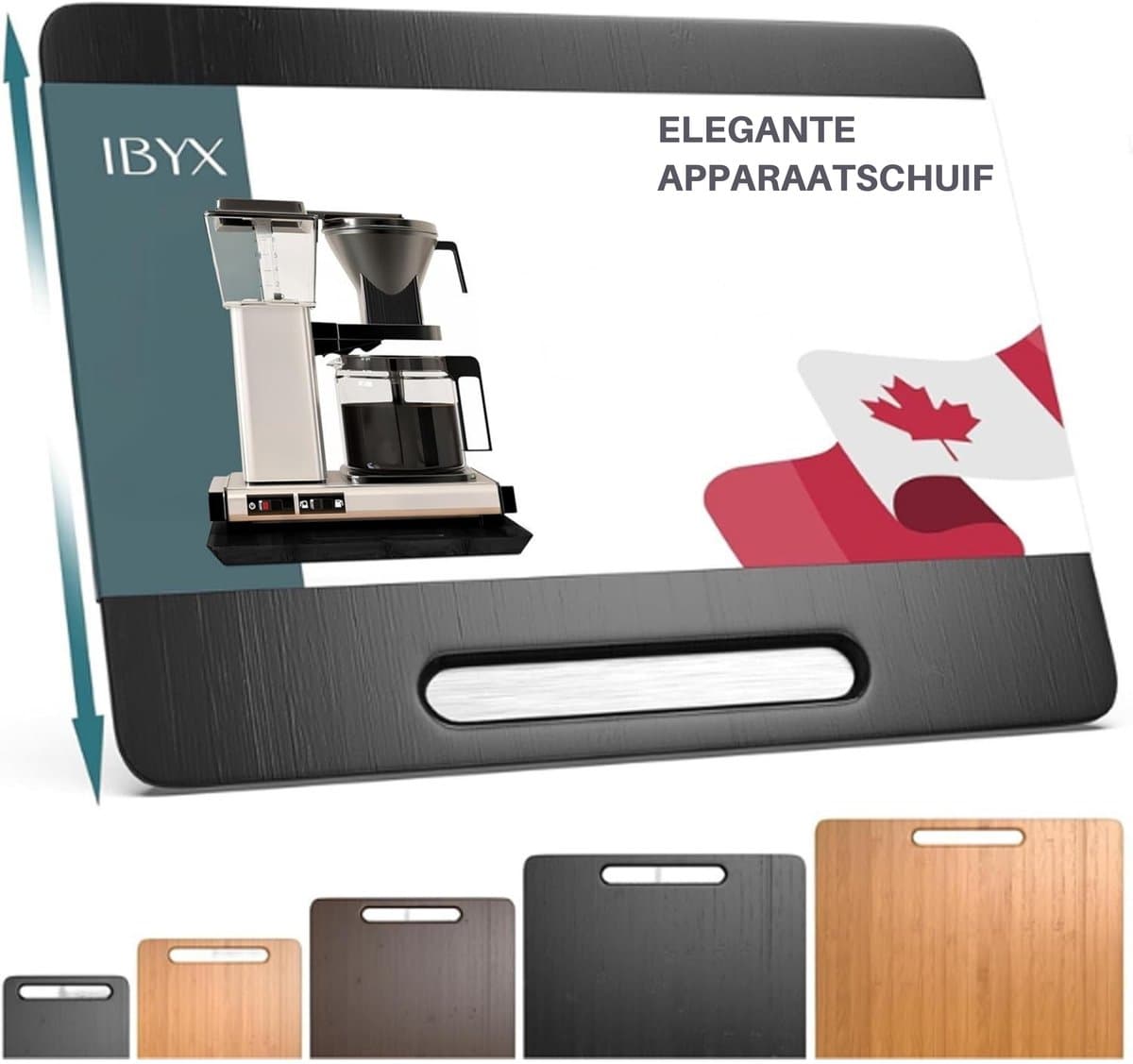 Ibyx Bamboe Schuifplank - Krasvrije Onderzetter met Wieltjes voor Koffiezetapparaat, Airfryer & Espressomachine - Keuken Organizer — afbeelding 1