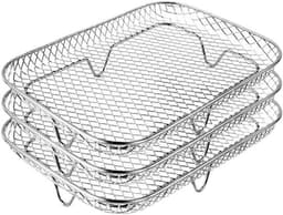 Airfryer rek-Airfryermand-stapelbaar roestvrijstalen airfryermandje-3-laags koelrekken voor oven-rechthoekige- Airfryer-accessoires (19 cm L x 13,5 cm H x 9,4 cm H)-3-pack — thumbnail 1