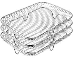 Airfryer rek-Airfryermand-stapelbaar roestvrijstalen airfryermandje-3-laags koelrekken voor oven-rechthoekige- Airfryer-accessoires (19 cm L x 13,5 cm H x 9,4 cm H)-3-pack
