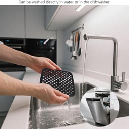 1 stuk Zwarte vierkante Airfryermat - Antiaanbaklaag voor eenvoudig schoonmaken - Kookmat - Hittebestendige bakmat - 190*190*1,4 mm - Geschikt voor koken en bakken in de Airfryer thuis - Zwart. — thumbnail 3