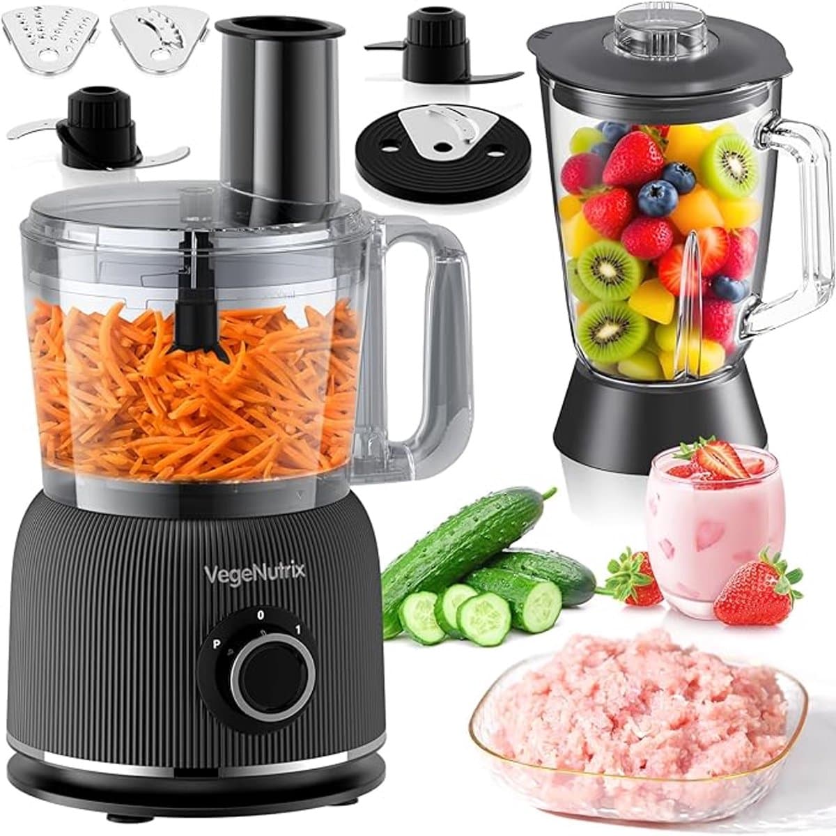 Keukenmachine & Blender Combinatie 1500 W – 2,5 L Keukenmachine + 2 L Glazen Blender – 2 Snelheden & Puls – Voor Deeg, Smoothies & Meer — afbeelding 1
