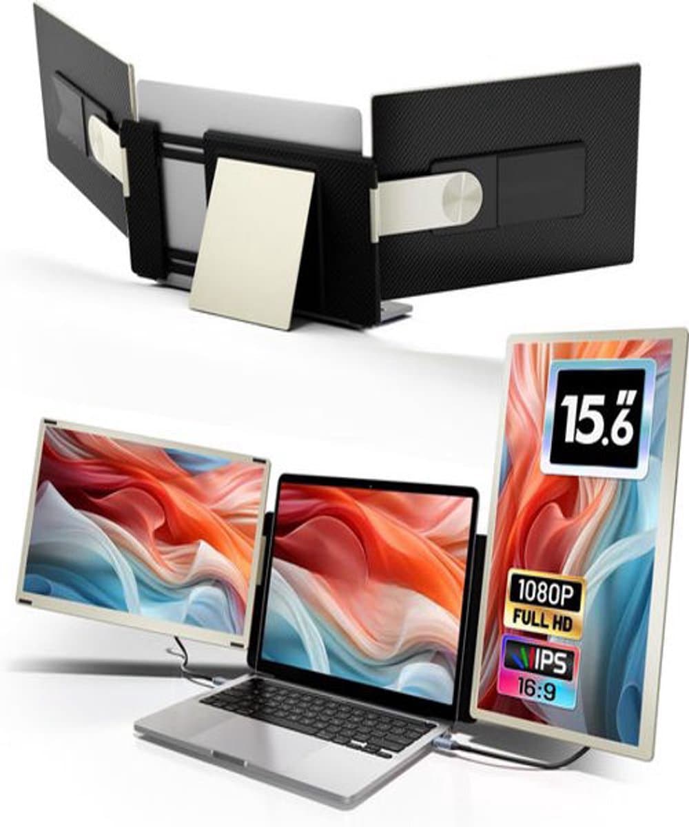 15,6 Inch Laptop Schermverlenger – Dual Screen Extender FHD 1080P IPS – 120% sRGB – USB-C & HDMI Plug & Play – Voor Mac, Windows & Chrome — afbeelding 1