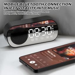 Digitale Wekker - Bluetooth Speaker - Premium Wekker - met LED Spiegeldisplay - Twee alarmen met hoog volume - Digitale Wekkerradio - Zwart — thumbnail 4