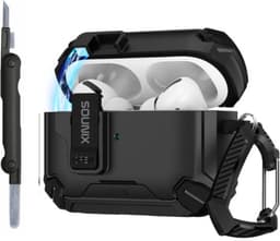 Sounix Hoesje geschikt voor Airpods Pro 1 / 2 - Met schoonmaak borstel - Airpods Pro Hoesje - Armor Case met Lock - Zwart — thumbnail 1