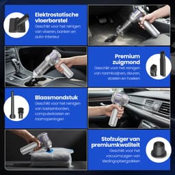 Auto stofzuiger draadloos - Handstofzuiger - Mini Stofzuiger - Stofzuiger Auto - Incl. blaasfunctie, opzetstukjes en reiskoffertje — thumbnail 6