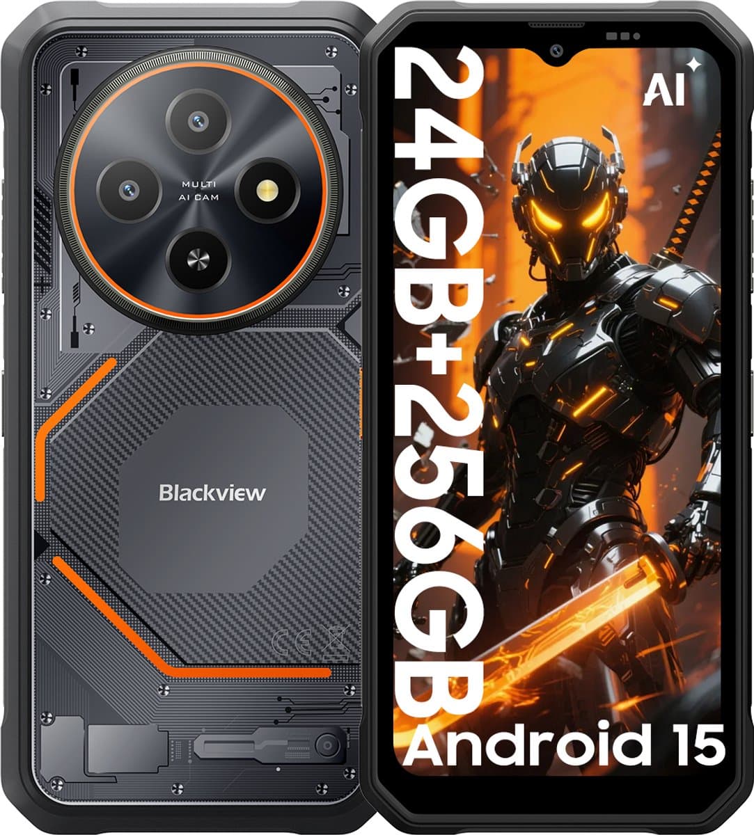 Blackview FORT 2 - AI Robuuste Smartphone - 24 GB RAM - 256 GB ROM - 6,56 inch MTK G81 - Robuuste telefoon - Android 15 - GPS IP69K OTG NFC Gemini AI - Zwart — afbeelding 1