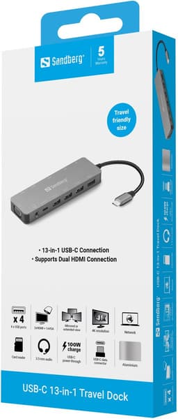 Sandberg - 136-45 - USB-C 13-in-1 Travel Dock - Grijs — thumbnail 5
