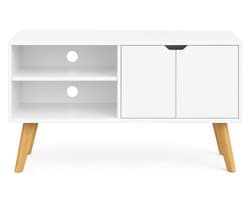 TV Kast Opbergkast 40x140x50 Cm Wit Houten Frame Verstelbare Planken 2 Deuren 2 Open Vakken Geschikt Voor 65 Inch Televisies Woonkamer Eetkamer Slaapkamer Hal