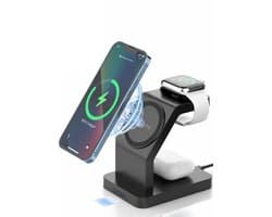 iSetchi Draadloze Oplader 3-in-1 – MagSafe-Compatibel Laadstation voor Smartphone, Smartwatch & Oordopjes – Qi Oplaadstation – 15W Wireless Fast Charger – Snellader