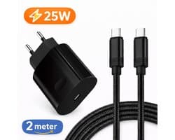 WAEYZ 25W USB-C Super Snellader + 2m Gevlochten 60W 6A Kabel – Snelle Oplader Adapter – Universele USB-C Snel Charger Set - Fast Charger / Chargeur Rapide SET