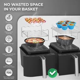 6-delige accessoires voor luchtfriteuse, Gescht voor Ninja Foodi AF300EU, AF400EU, Tower T17088, dubbele luchtfriteuse, 7,6 l / 9,5 l, keukengerei, set met pizza-tablet, metalen broodtrommel — thumbnail 4