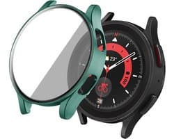 Screen protector - Geschikt voor Samsung Galaxy Watch 4 - 40 mm - Full Cover Hard Case / Beschermend Hoesje - Donkergroen