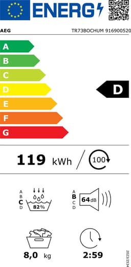 8 kg, MixDry, SensiDry, PreciseDry, 64 db, 750 W, 850x596x663 mm, 47.8 kg, Wit — thumbnail 2