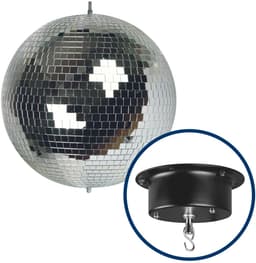 HQ-Power Set met discobal Ø 20 cm + 4W motor, roterende spiegelbol van reflecterend facetglas, 1.8-2.5 tpm, 5 kg draagvermogen, veilig ophangsysteem voor plafondmontage – Perfect voor dansvloeren, disco feesten, party decoratie, en lichteffecten — thumbnail 1