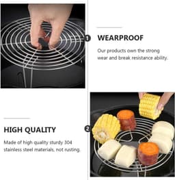 1 stuk - Rond stoomrek - Stoomrek van roestvrij staal - Stalen onderzetter - Keukenkoelrek - Draadstoomrekstandaard - Voedselstoomrek - Bakrek voor de airfryer - Stoomrek voor pannen - Geschikt voor grillen, koken en stomen (zilver) — thumbnail 5