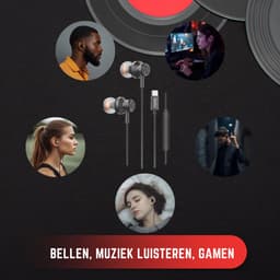 TUNIQ Bedrade Oortjes USB-C - Zwarte Oordopjes met Microfoon - Helder Geluid, Diepe Bas en Comfortabele Pasvorm – Geschikt voor Samsung, Xiaomi, OnePlus en meer — thumbnail 3