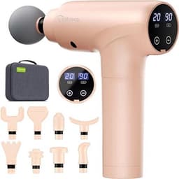 Massagepistool met LED-Touchscreen – 20 Snelheden – 9 Massagekoppen – Stil Percussie Massageapparaat – Inclusief Draagtas — thumbnail 1