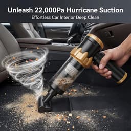 Handheld Vacuum Cleaner, 22000Pa Handheld Vacuum Cleaner Battery, Car Vacuum Cleaner with Brushless Motor, Car Wireless Vacuum Cleaner for Office, Home, Black — thumbnail 2